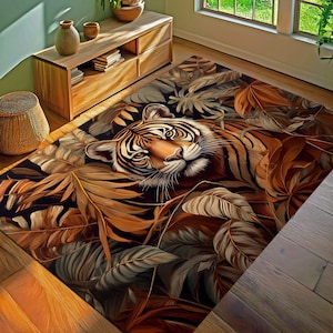 Tiger Rug, Decorative Rug For Bold Decor Big Cat Rug, Traditional Rug, Maximalist Decor, Colorful Washable Rug for Living Room, Tiger Art