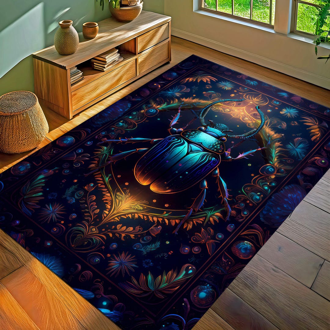 Gothic Floral Rhino Beetle Area Rug, Cottagecore Living Room Art Deco ...
