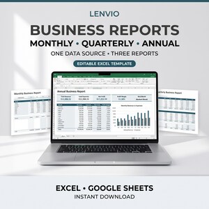 Business Reports Excel Template | Monthly, Quarterly & Annual Report Generator for Small Business | Google Sheets