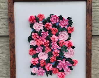 Pinky Promise (Framed): Pink Bouquet Art, 3D Flower Wall Art, Textured Floral Acrylic Painting, Bedroom Decor, Framed Office Artwork