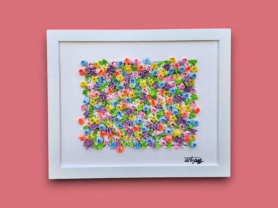The Smell of Spring (Framed): Pastel 3D Flower Painting, Floral 3D Wall Art, Garden Theme Home Decor, Office Artwork