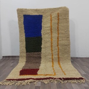 Moroccan Handmade rug ,Beni ourain style Morocco wool Berber Rug, modern rug, Hand woven rug, Azilal Berber style - Blue Rug Morocco