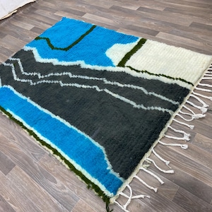 Costum Moroccan Colorful Rug - Moroccan Wool carpet - New handmade Azilal Rug - Boujaad Style - New Beni Ouarain Rug -blue Fine Berber Rug.