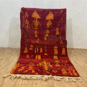 SHAGGY MOROCCO RUG, Red Boujaad Rug, Traditional Rug, Custom Moroccan Rug, Red Wool Rug, Handmade Rug, Bohemian Rug