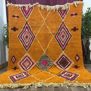 Beni ourain rug, Authentic Moroccan Orange rug, Berber carpet, Genuine Wool rug, Handmade rug, Beni ourain style, Area rug, Tapis berbere.