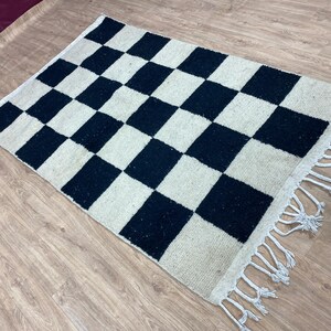 Moroccan rug runner - Checkered runner rug - Checkered rug - Moroccan checkered rug - Black and white berber rug - Hallway rug wool