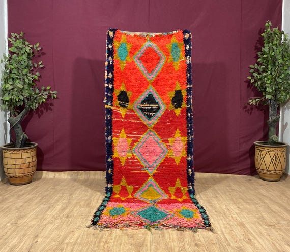 ヴィンテージ モロッコ ラグ 7X2 フィート オレンジ ブラッシュ レッド