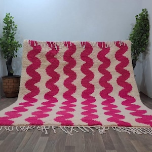 FINE MORROCAN RUG, Beni Ourain Rug, Handmade Rug, White And Pink Rug, Moroccan Rug, Custom Rug, Striped Light Pink Rug, Handwoven Rug Pink
