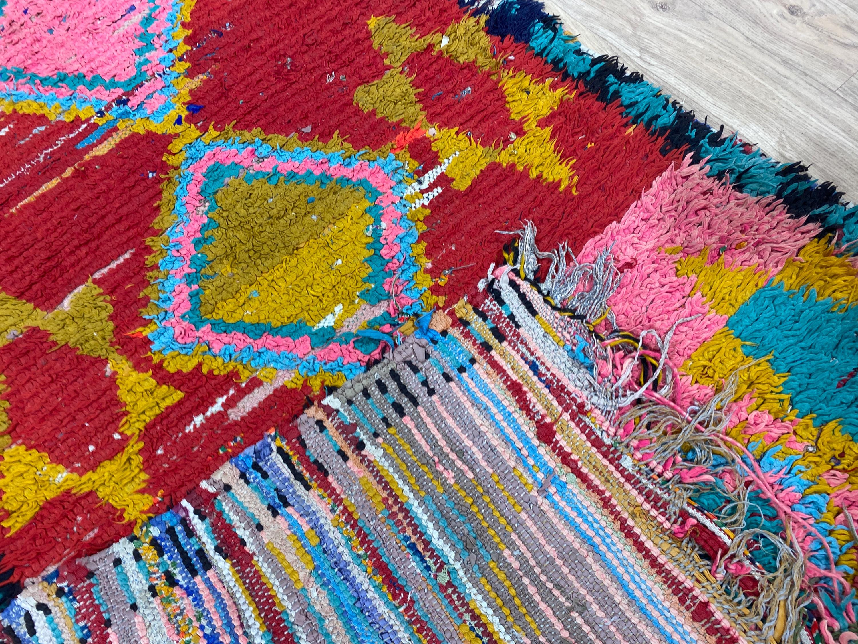 ヴィンテージ モロッコ ラグ 7X2 フィート オレンジ ブラッシュ レッド