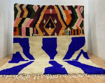 SOFT MOROCCAN RUG, Beni Ourain Rug, Custom Rug, White And Blue Rug, All Wool Rug, Berber Rug Blue, Woven Morrocan Rug