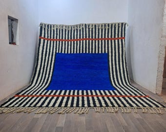 WONDERFUL Beni Ourain Rug, Handmade Rug, Custom All Size Rug, Wool Blue Rug, White And Blue Rug, Moroccan Rug, Berber rug