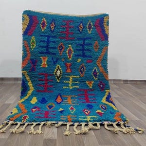 Moroccan rug blue - Berber rug - Custom Moroccan rug - Beni ourain rug - Handmade rug - Abstract Wool rug - blue rug - moroccan blue rug