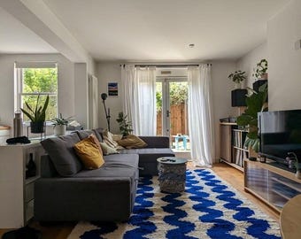 GORGEOUS BENIOURAIN CARPET, Moroccan Handmade Rug, Blue Rug, Living Room Rug, Handmade Wool Carpet, Azilal Berber Rug, Handwoven Rug