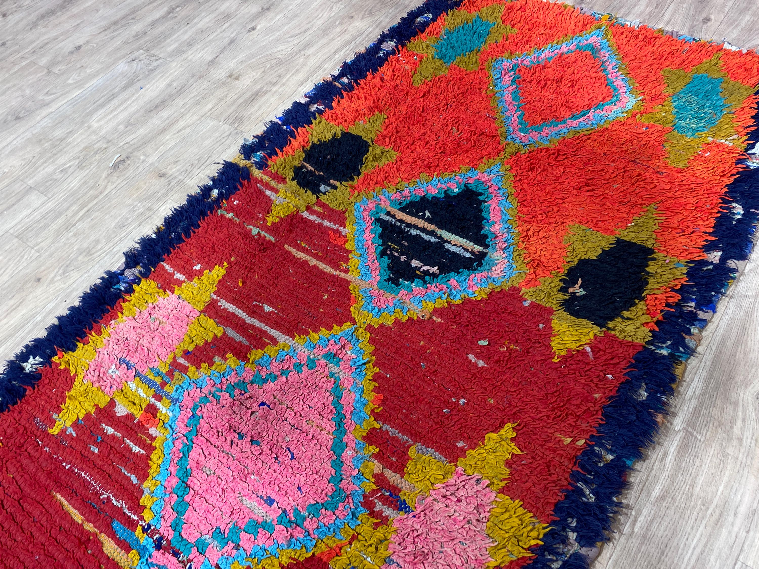 ヴィンテージ モロッコ ラグ 7X2 フィート オレンジ ブラッシュ レッド