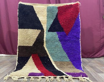 Stunning beni ourain, Moroccan Handmade Rug, Black And White Rug, Abstract Rug, Handmade Sheep Wool Carpet, Berber Rug, Area Wool Rug