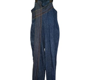 Original Vintage 1980er Jahre Jeans Latzhose Regenbogen Ziernähte