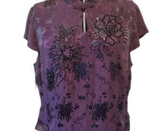 Monsoon Vintage Y2K blommig lila sidentopp