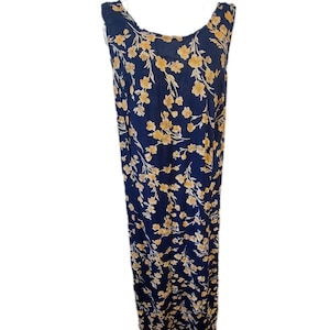 Vintage 1990s Floral Navy & Yellow Midi Dress