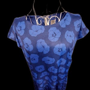 Vintage 1980s Black & Blue Floral Pleated Midi Dress