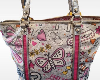 Coach Poppy Black & Silver Bandana Glitter Graffiti Butterfly