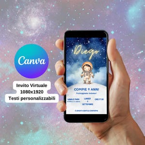 Invito Compleanno tema spazio sulla luna - Space On the Moon Birthday Party - Invito Digitale Personalizzabile - Printable PDF e WhatsApp