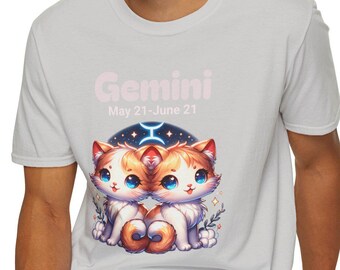 Zodiac Gemini Cat Tee, Astrology Shirt, Horoscope Kitty Top, Cat Lover Gift, Unisex Tee, Softstyle Tshirt