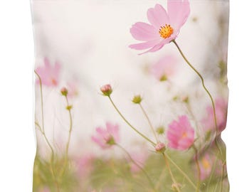 Pink Flowers Tote Bag, Floral Shopping Bag, Feminine Beach Tote, Pretty Grocery Bag, Garden Theme Purse