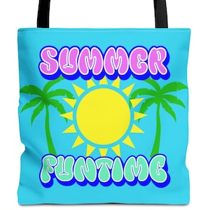 Colorful Summer Tote Bag, Beach Bag, Fun Bag, Vacation Tote, AOP Summer Fun
