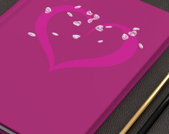 Pink Heart Hardcover Journal Matte - Pink Heart with Petals Journal, Notebook, Diary, Writing Journal, Gift for Her, Stationery Set