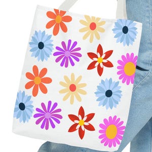 Cute Floral Tote Bag, Colorful Flower Pattern Tote, Reusable Shopping Bag, Eco-Friendly Tote, Gift for Her