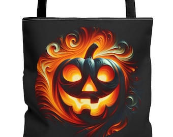 Cool pumpa-tygväska - Halloween Bus eller godis-väska, höstmarknadsväska, läskig Jack-o'-Lantern-shoppingväska, höstbärväska, Halloweenfest
