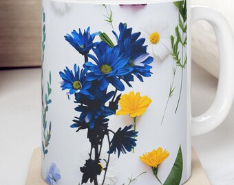 Floral Ceramic Mug, Mother&#39;s Day Gift  11oz 15oz, Beautiful Floral Design, Coffee Mug, Tea Cup, Gift Idea,
