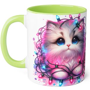 Christmas Kitty Accent Mug, Cute Holiday Coffee Cup, Festive Cat Drinkware, Winter Tea Mug, Xmas Gift for Cat Lovers
