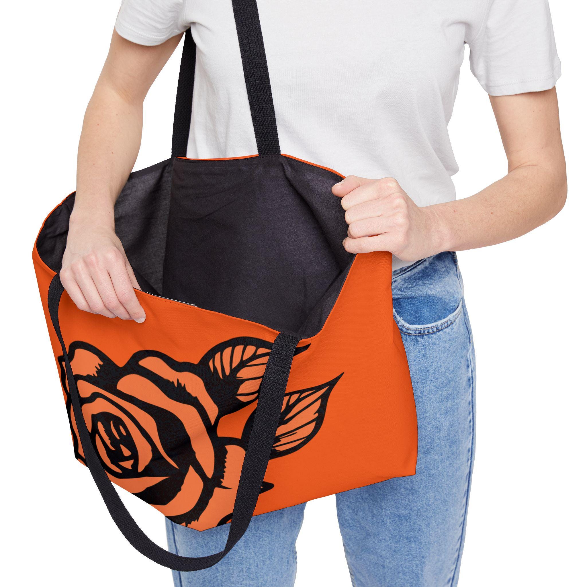 Orange Rose Tote Bag - Floral Weekend Carryall, Large Shopping 