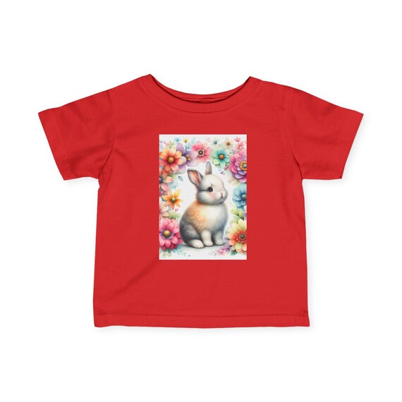 かわいいウサギの花柄幼児用Tシャツ、ベビーシャツ、愛らしい幼児服 