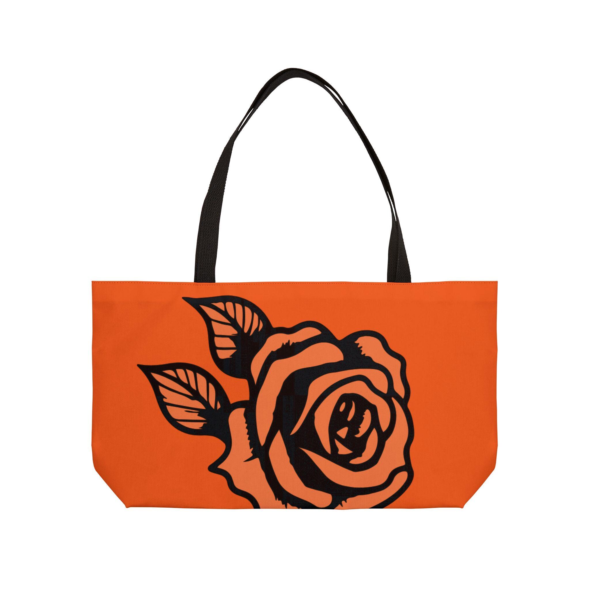 Orange Rose Tote Bag - Floral Weekend Carryall, Large Shopping 