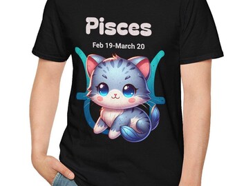 Pisces Zodiac Cat T-Shirt, Astrology Tee, Horoscope Shirt, Cat Lover Gift, Unisex Softstyle Top