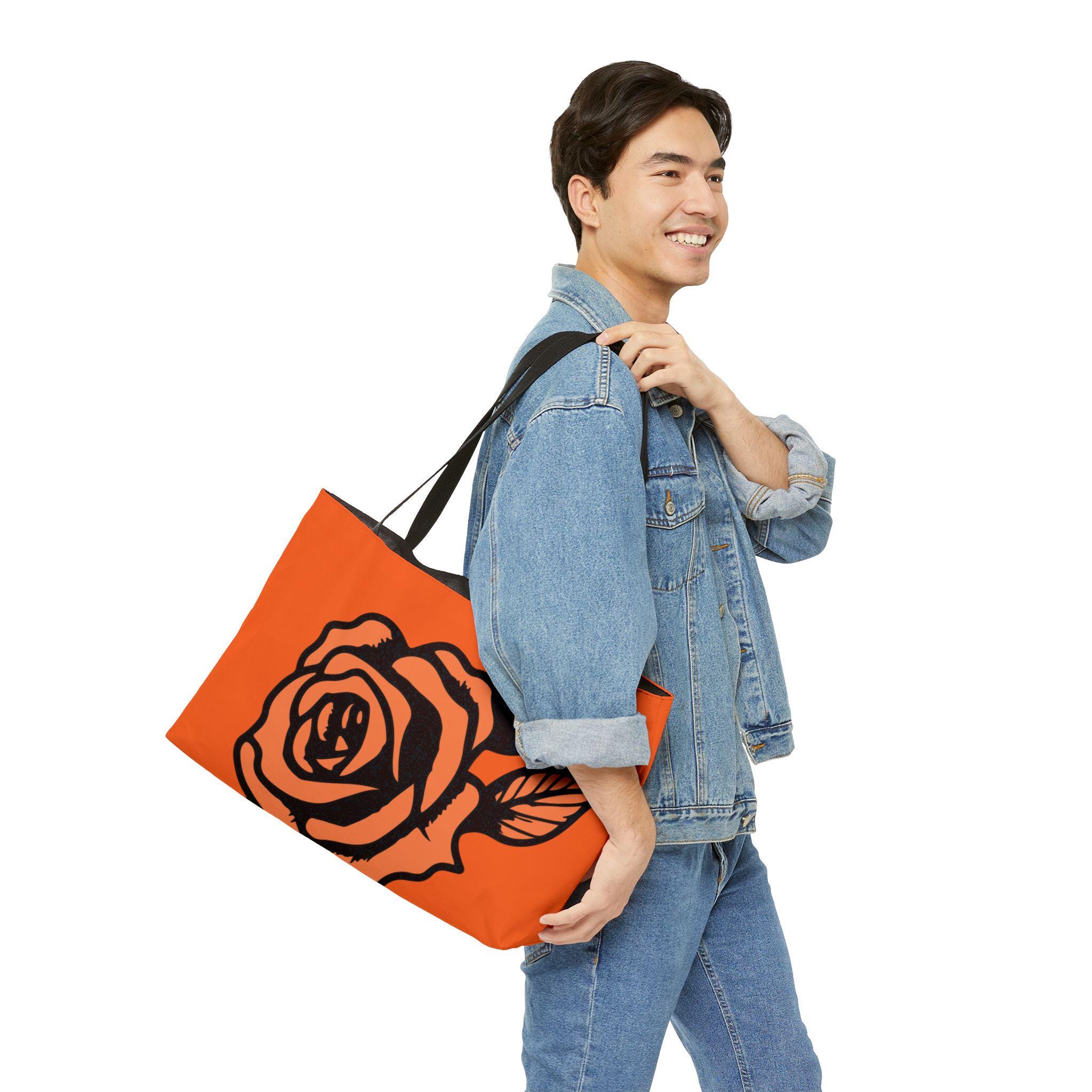 Orange Rose Tote Bag - Floral Weekend Carryall, Large Shopping 