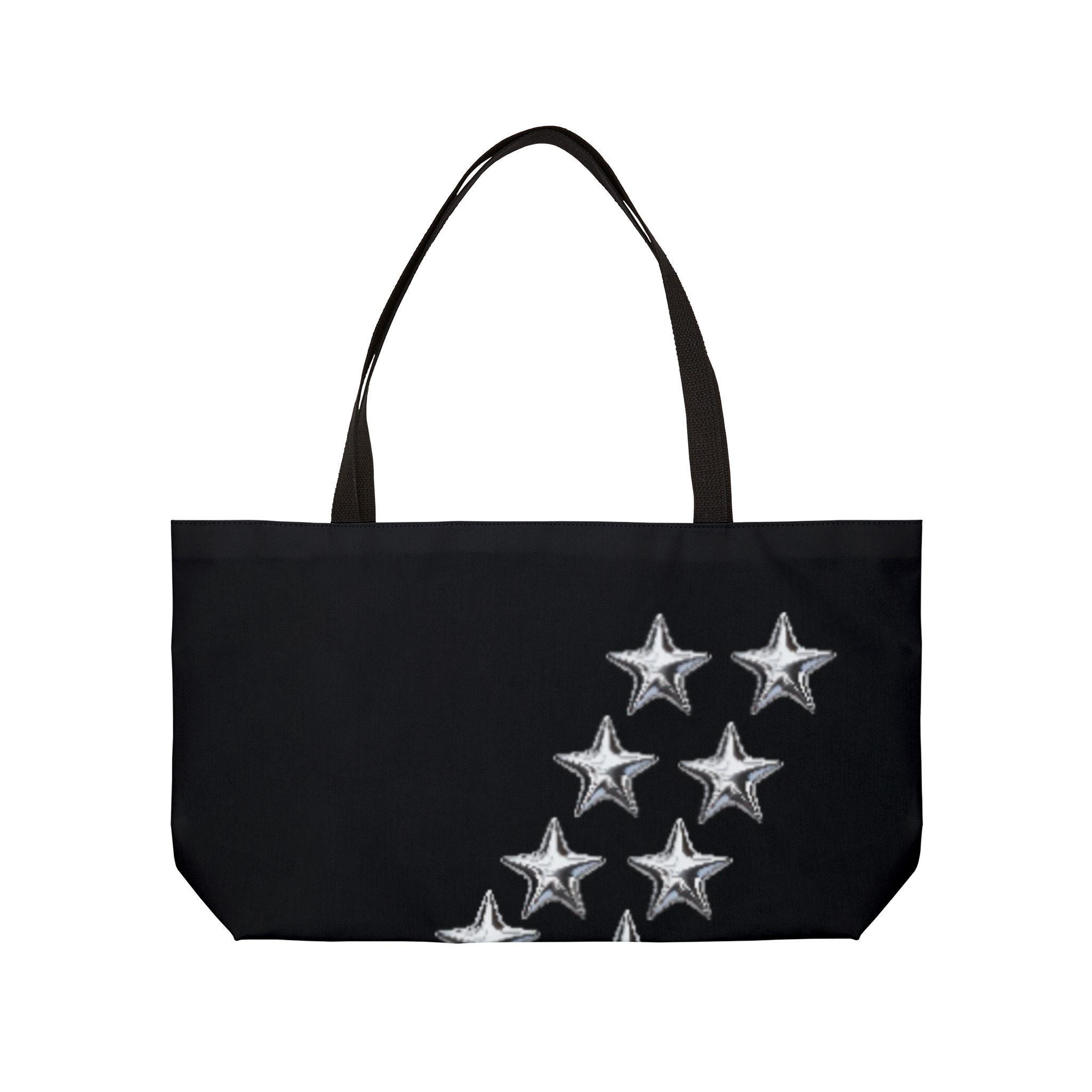 Cute Silver Stars Weekender Tote Bag, Black Cute Star Print