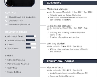 May include: A resume for Gabriel Mercado, highlighting his experience as a Marketing Manager, Social Media Manager, and Working Student. The resume includes details about his education, skills, and hobbies.