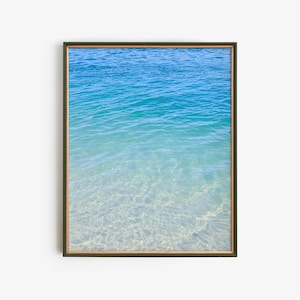 Póster de océano, arte mural minimalista en azul verdoso, mar tropical, decoración de casa de playa, decoración costera