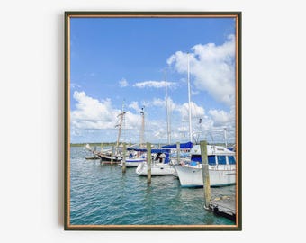 Coastal Marina Photography Print, Sailboat Harbor Printable Wall Art, Nautical Ocean Photo, Beach House Coastal Decor, Instant Download