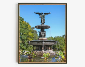 Fotografía de la Fuente de Bethesda en Central Park, Ángel de las Aguas, Fotografía de la ciudad de Nueva York, Arte mural de un lugar emblemático de Nueva York, Impresión de una fuente clásica de parque