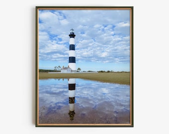 Bodie Island Lighthouse Print, Outer Banks Wall Art, Coastal Photography Decor, Lighthouse Poster Photo, NC Beach House Landscape