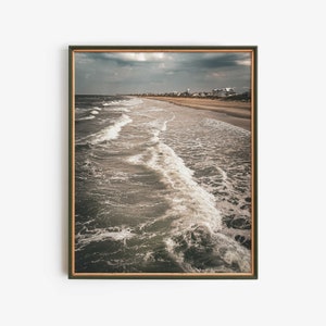 Arte de pared imprimible de olas del océano, decoración costera de playa, paisaje marino, descarga instantánea