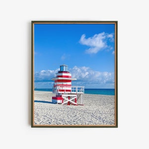 Summer Beach Home Decor, Nautical Lighthouse Poster Digital Download, Miami Beach Florida