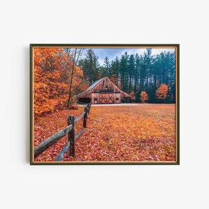 Farmhouse in Autumn Woodland Landscape Digital Print, Fall Decor Printable Wall Art
