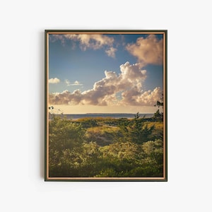Impresión de arte mural con paisaje costero, póster oceánico, decoración para el hogar con luz dorada de la mañana, idea de regalo