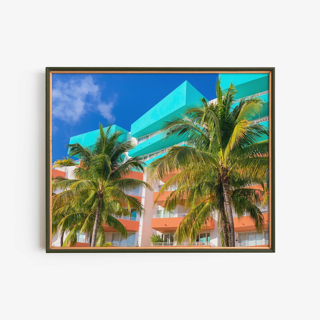 Miami Tree Posters Examples Miami Tropical Architecture Print, Palm Tree Wall Art Poster, Bright ...