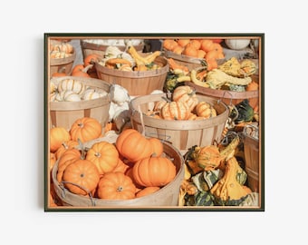 Rustic Pumpkin Harvest Photography Print, Fall Farm Market Wall Art, Autumn Decor, Country Kitchen or Seasonal Home Accent